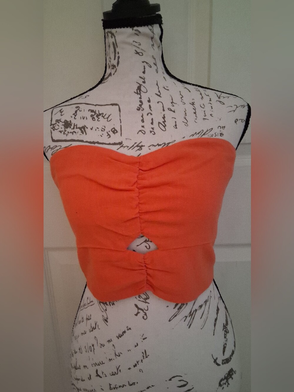 NWT Monteau Orange Strapless Ruched Cutout Crop Top